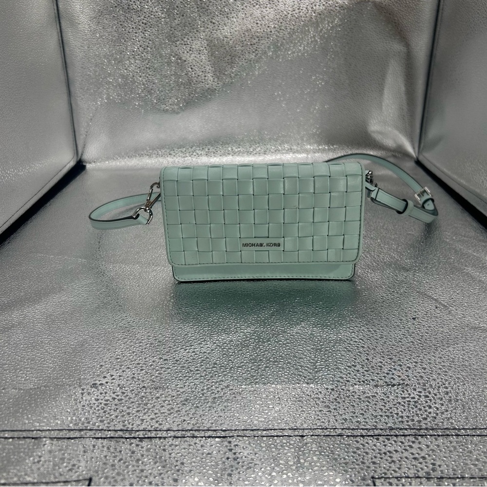 Michael Kors Mint Green Woven Leather Crossbody